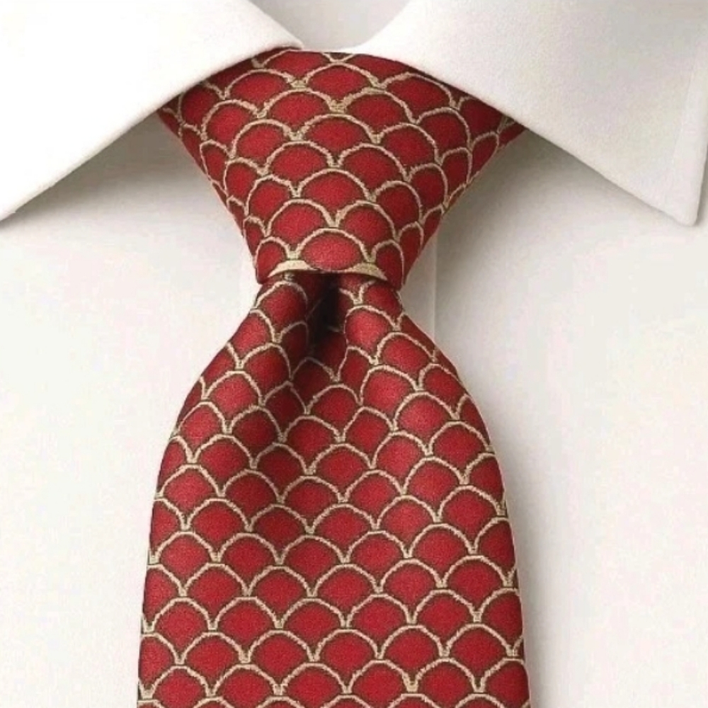 Paolo Gucci MensTie  Silk Horse Bit Chain Red/Cream Designer Italy 4"x58"